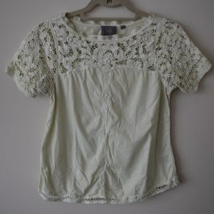 Anthropologie Light Green Lace Detail  Shirt